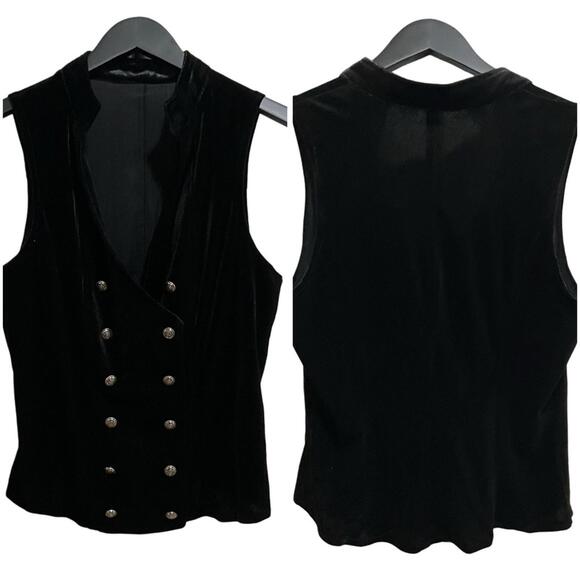 NEW Y2K SZ S Retro Black Velvet Corset Military Vest Gothic Button Festival Top - Picture 5 of 9